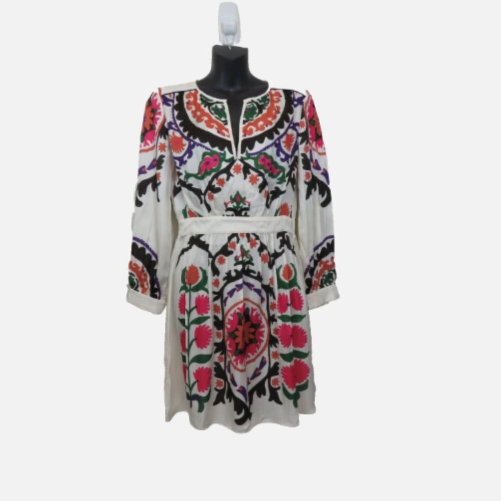 ba&sh Size XS Fedora Scarf Printed Dress Split Neck Mini Boho Long Sleeve NEW